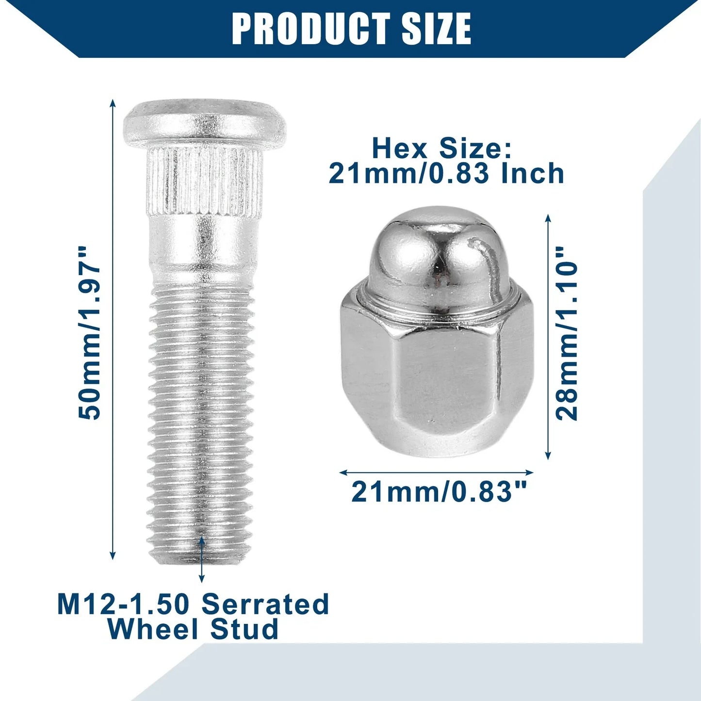 M12-1.50 Wheel Stud Bolts 2 x for Hyundai Sonata, Kia Rio (2006-2023)