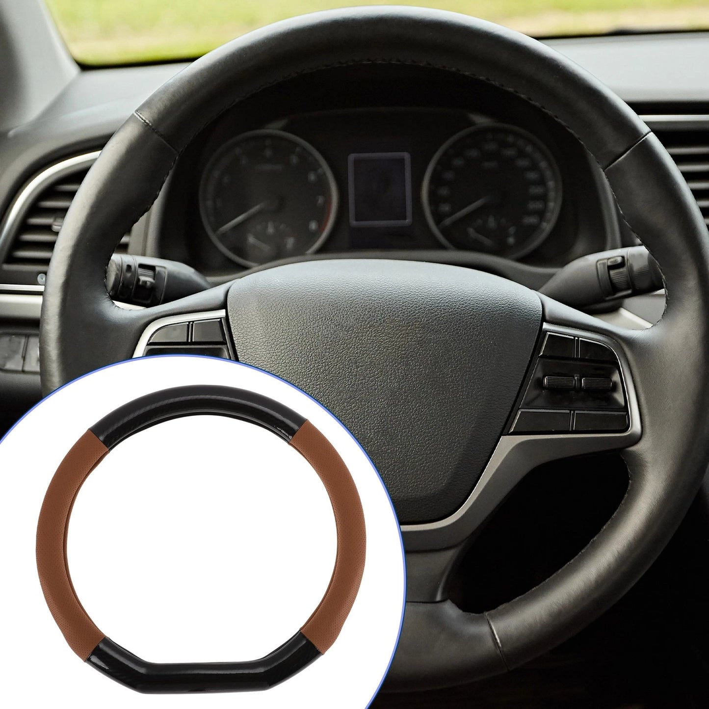 Steering Wheel Cover for Universal Fit (14.96") Black Light Brown