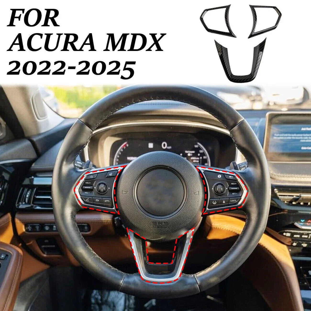 Carbon Fiber Style Central Control Steering Wheel Trim Cover for Acura MDX