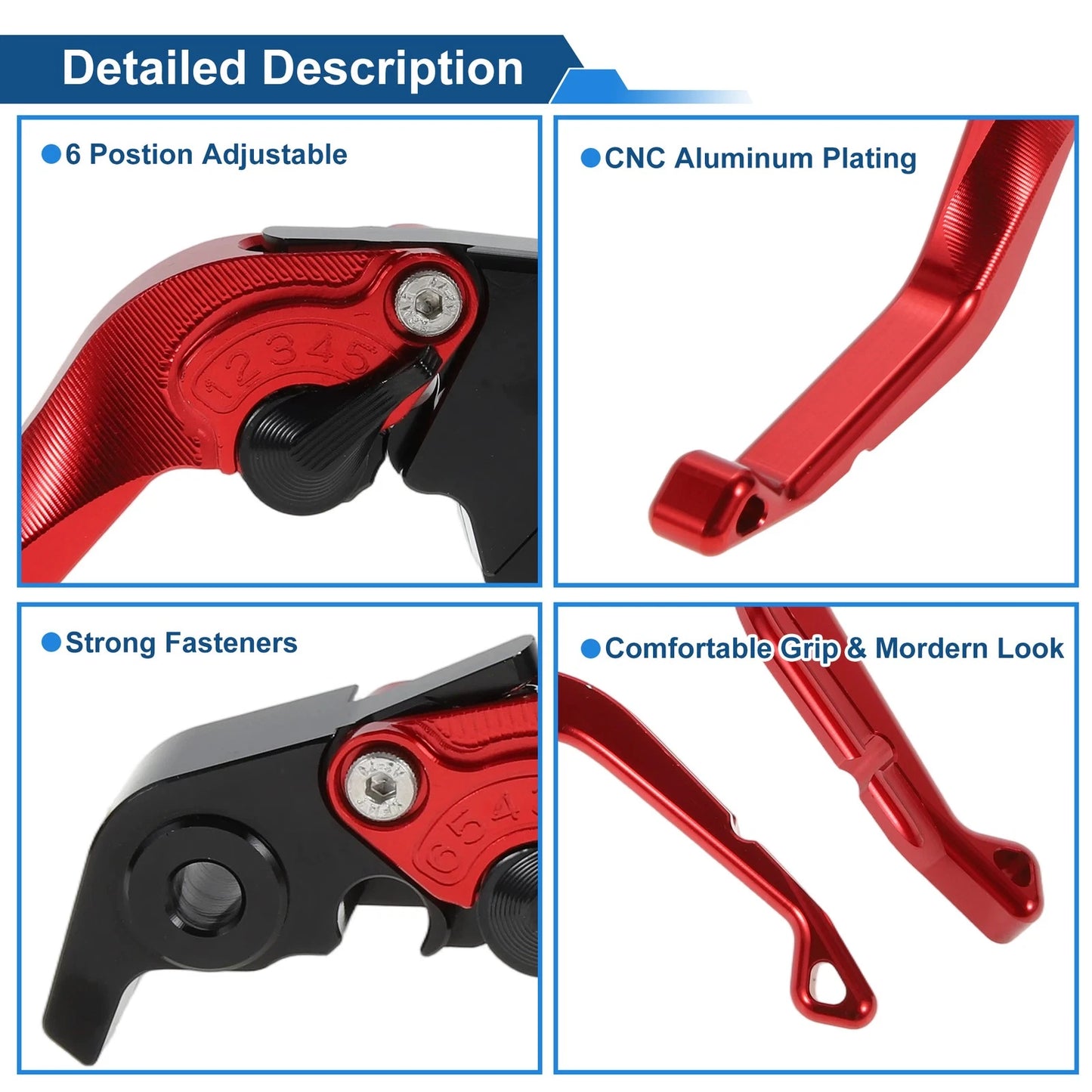 Short Brake Clutch Levers for Kawasaki Ninja ZX10R (2015–2024) - Solid Red 1 Pair