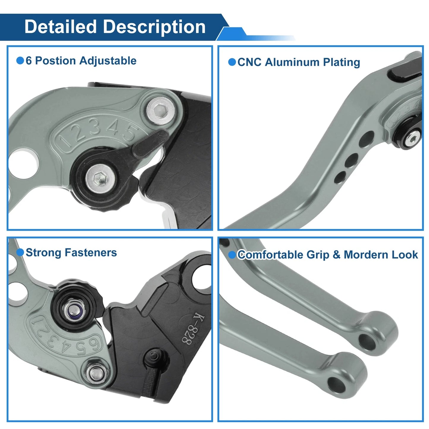 Adjustable Short Brake Clutch Lever for Kawasaki ZX6R/ZX636R/ZX6RR (2000–2023) Titanium Tone