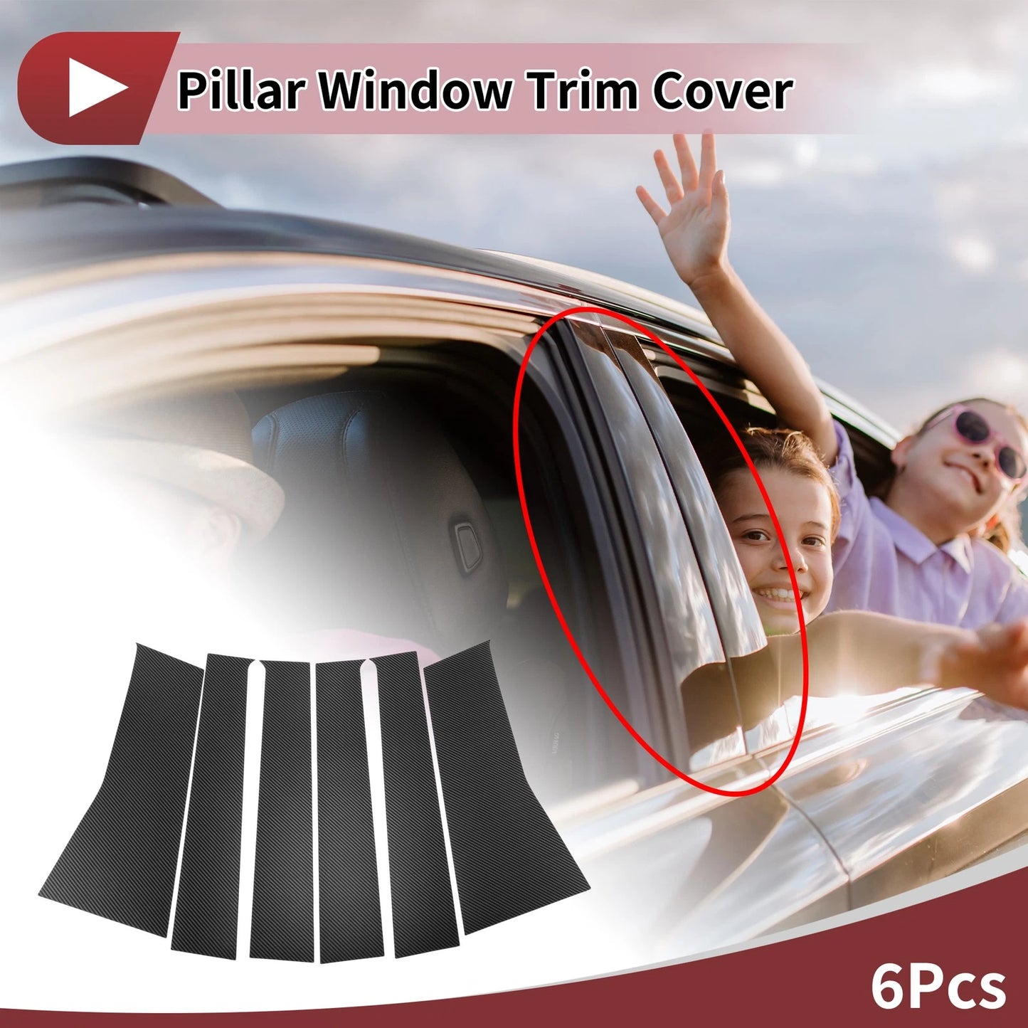 Set of 6 Car Door Pillar Window Trim for Toyota Avanza/Veloz (2022–2025) Carbon Fiber