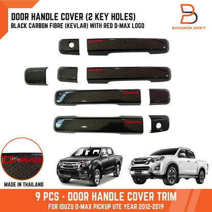 Black Carbon Fiber 4 Door Handle Cover Trim for Isuzu D-Max (2012-2019)