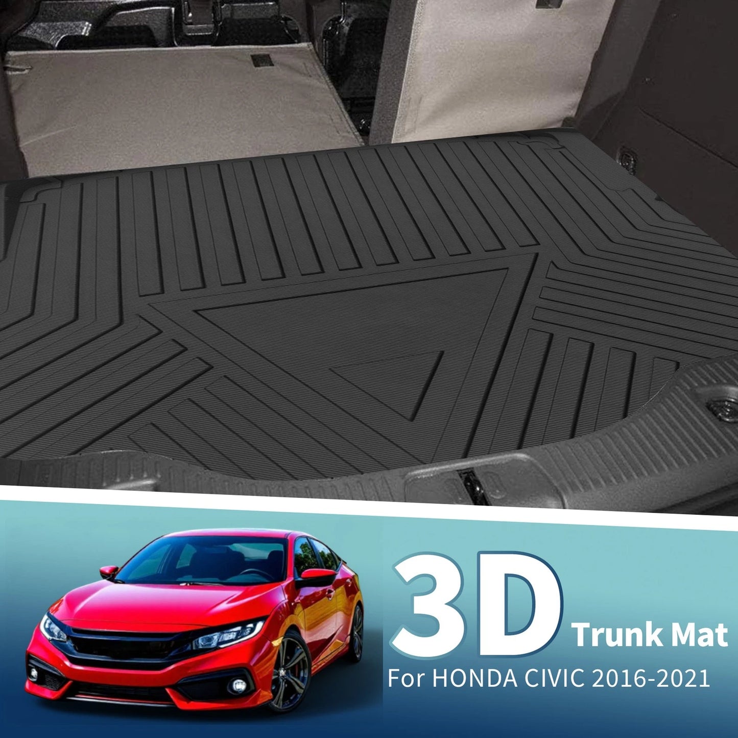 Flat Face Cargo Liner Rear Trunk Mat for Honda Civic (2016–2021) TPE