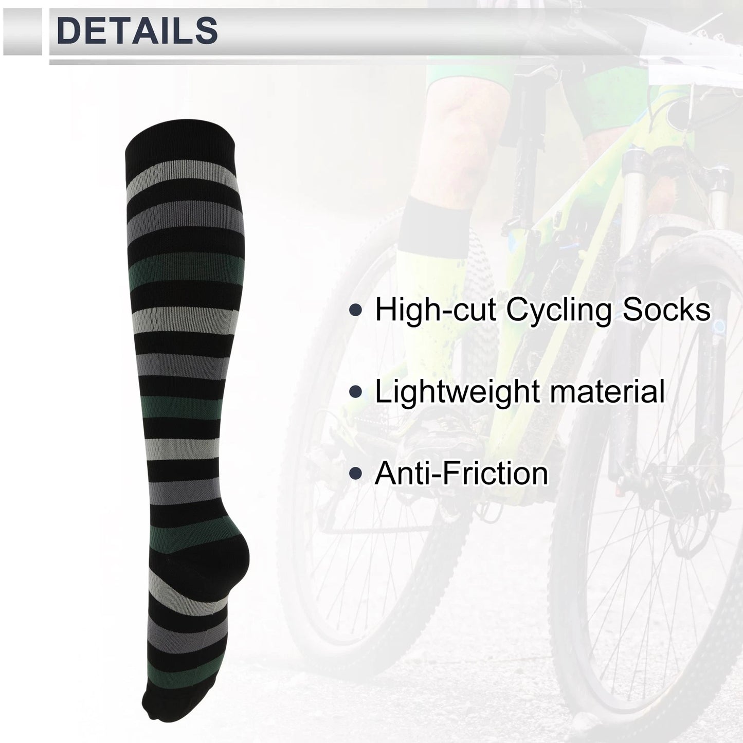 Cycling Socks Anti-friction Size S-M High-cut Black Gray Green