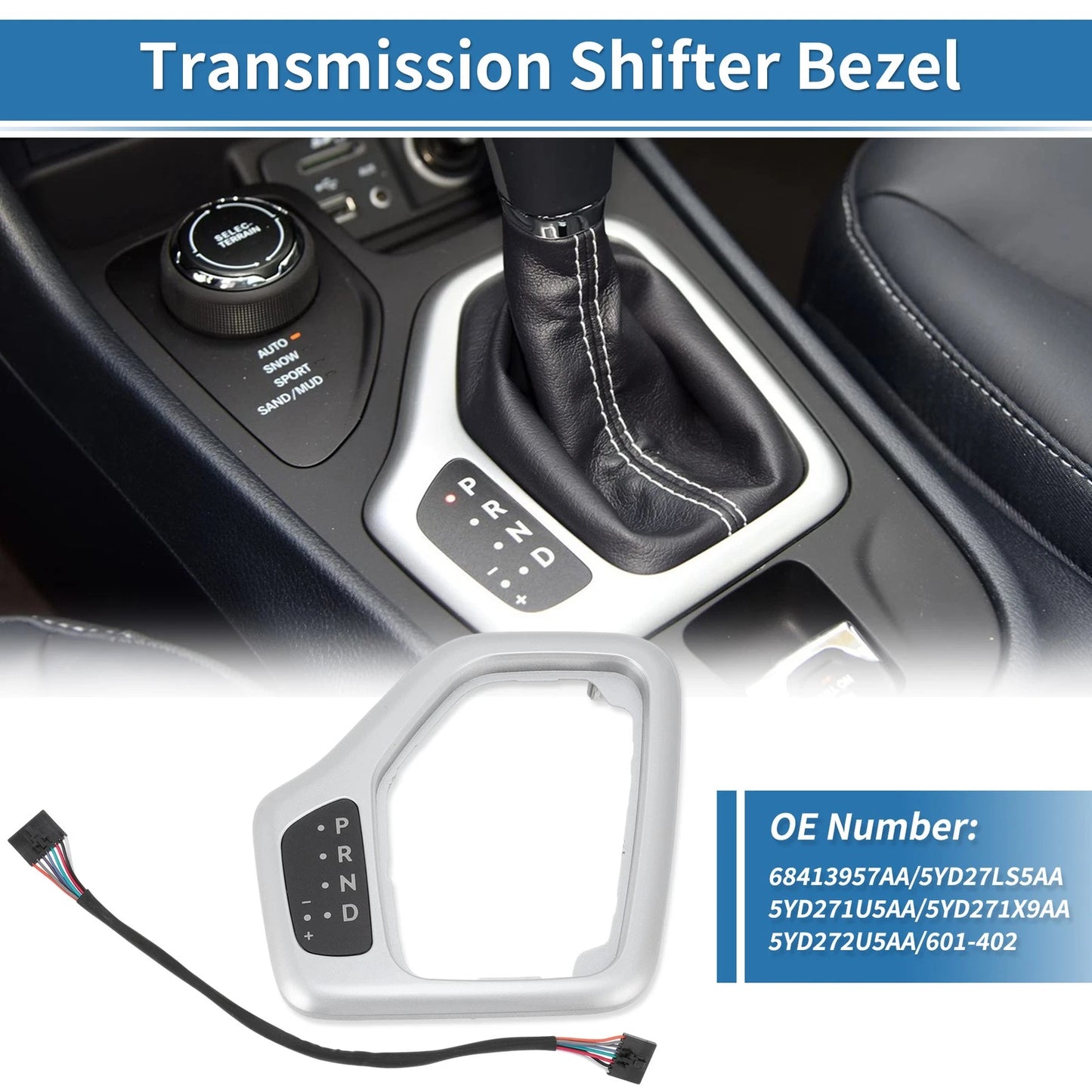 No.601-402 Transmission Shifter Bezel for Jeep Cherokee (2014–2018) Silver Tone