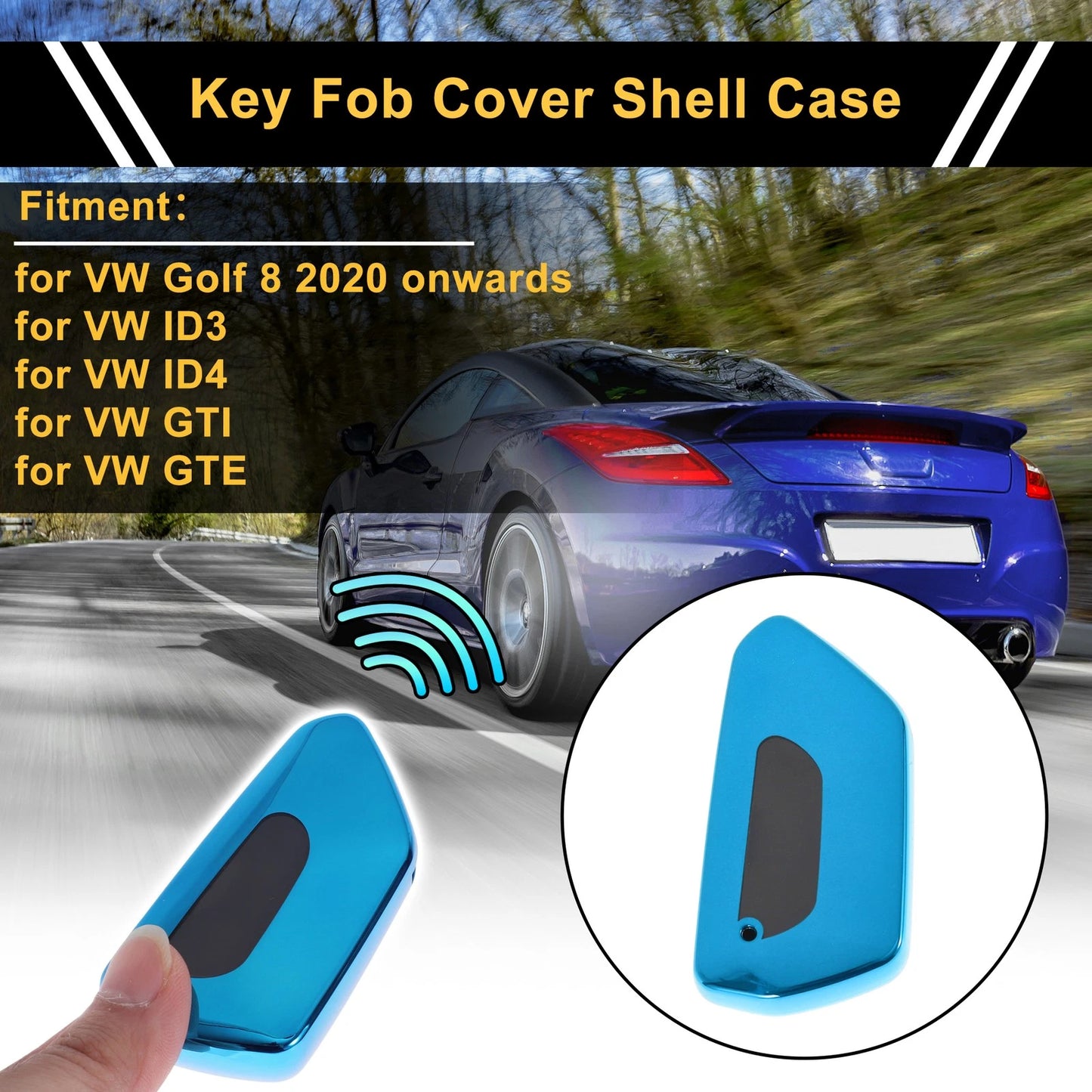 Blue TPU Car Key Case for VW Golf 8 (2020–Present) - 3 Buttons