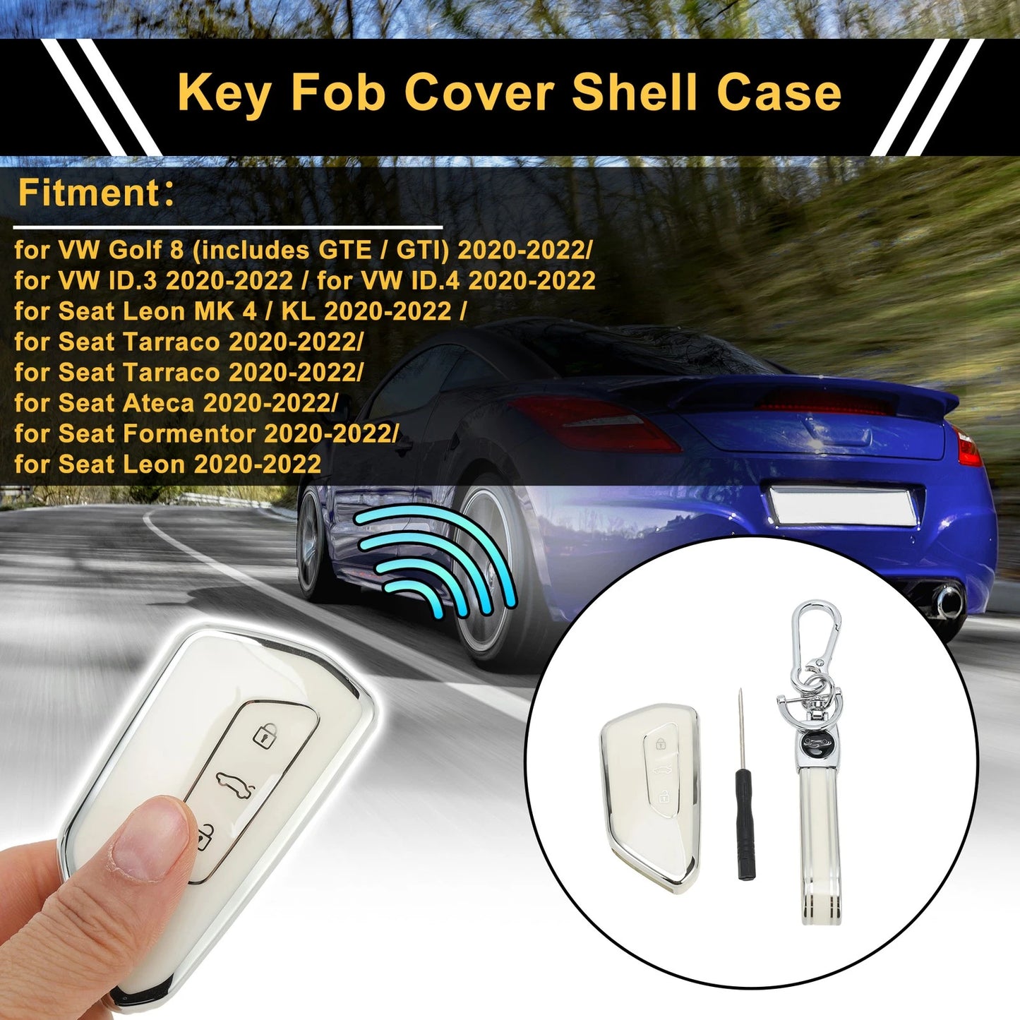 Key Fob Shell Cover Case for VW Golf (1997–2006) - White Silver Tone TPU