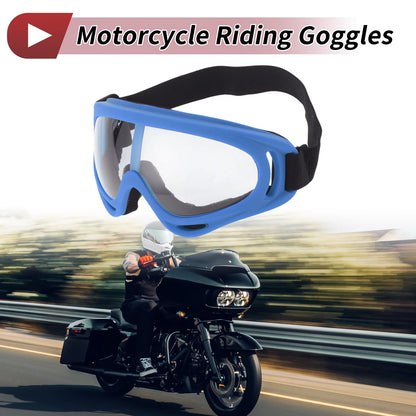 Motorcycle Riding Goggles Clear Lens Light Blue Frame (Universal Fit)