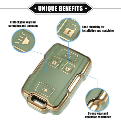 TPU Green 4 x Button Remote Keyless Key Fob Cover for Chevy Suburban & GMC