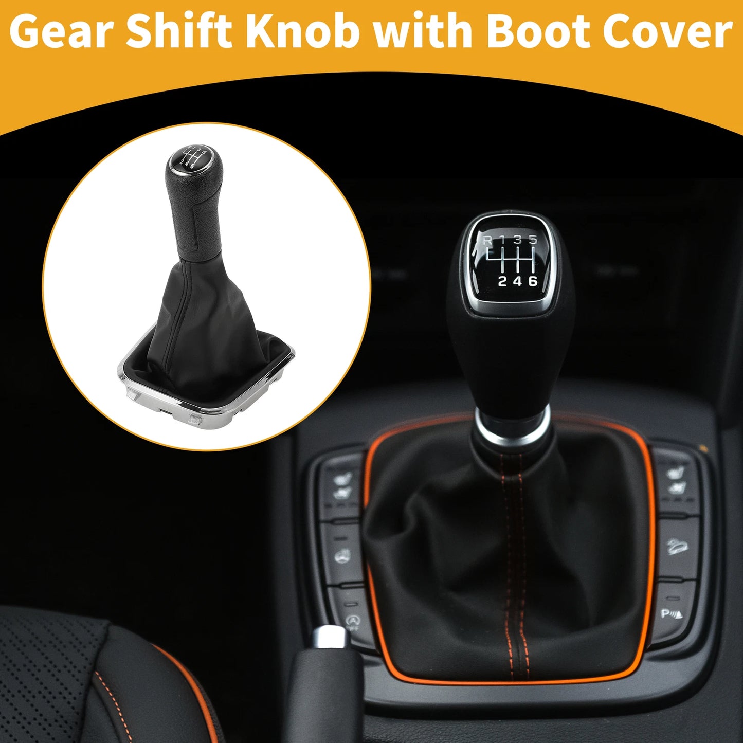 6 Speed Gear Shifter Knob with Cover for Volkswagen Polo (2014–2017) Faux Leather