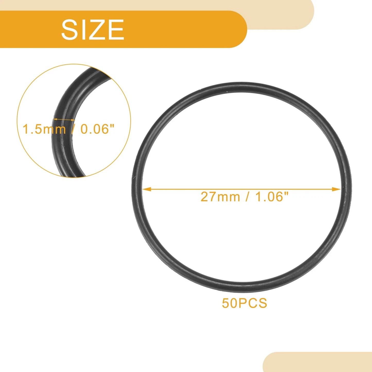 50pcs NBR Rubber O Ring Seal Gasket for Cars Trucks (Universal) 27mm ID x 1.5mm CS