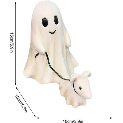 Cute Halloween Ghost Walking Dog Statue Decorations Indoor Outdoor
