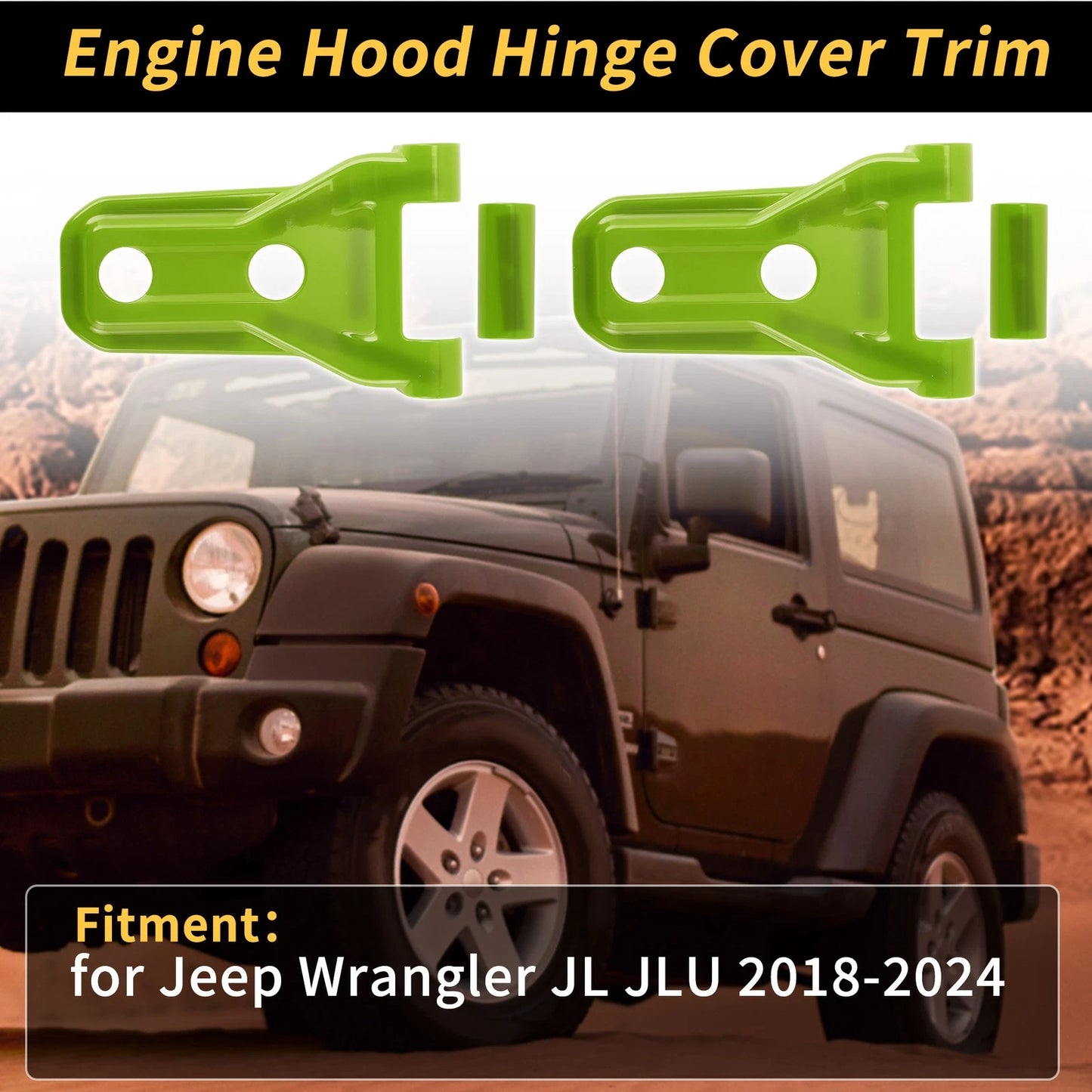 1 Pair Engine Hood Hinge Cover for Jeep Wrangler JL JLU (2018–2024) Green