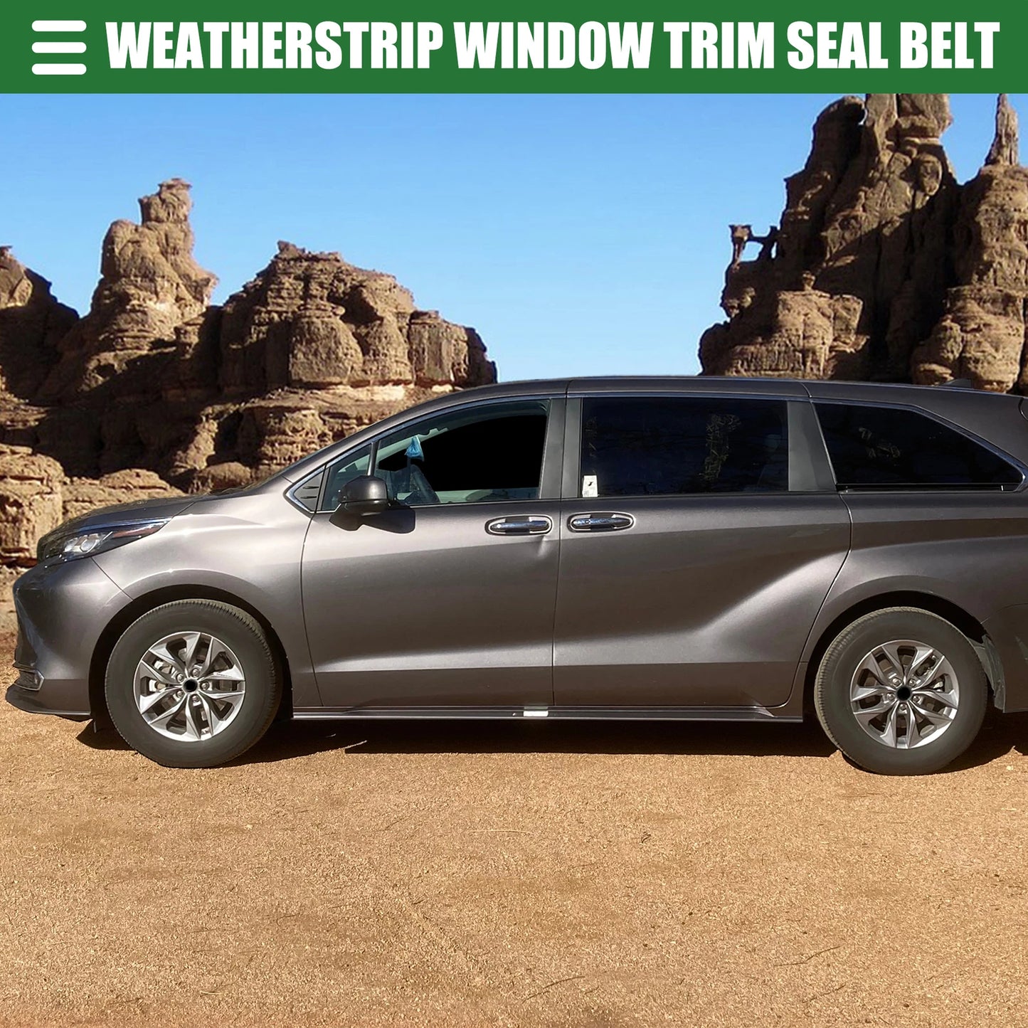 Front Left Door Window Belt Weatherstrip for Toyota Sienna (2011–2020) Black