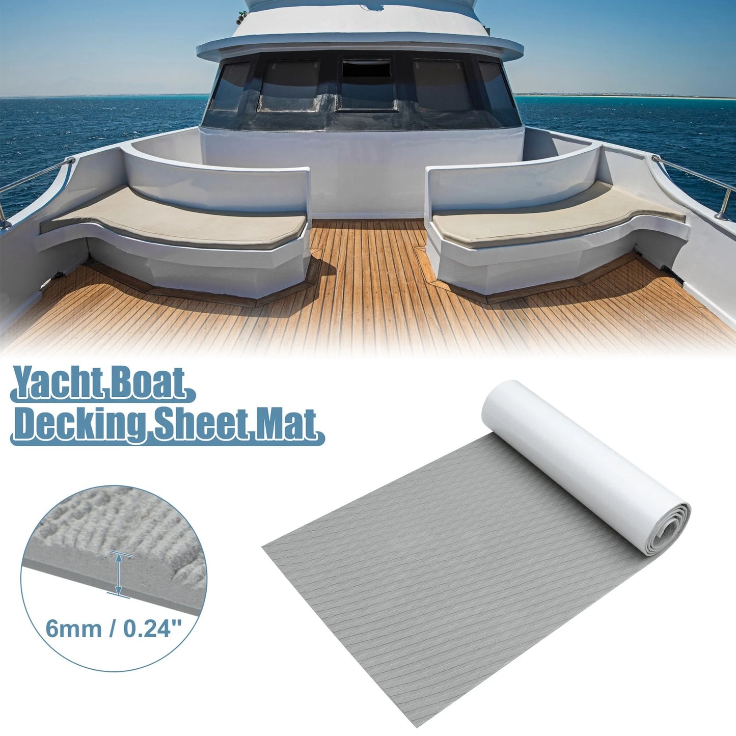 EVA Faux Teak Decking Sheet for Boat Yacht (90.55"x21.65", Light Gray)
