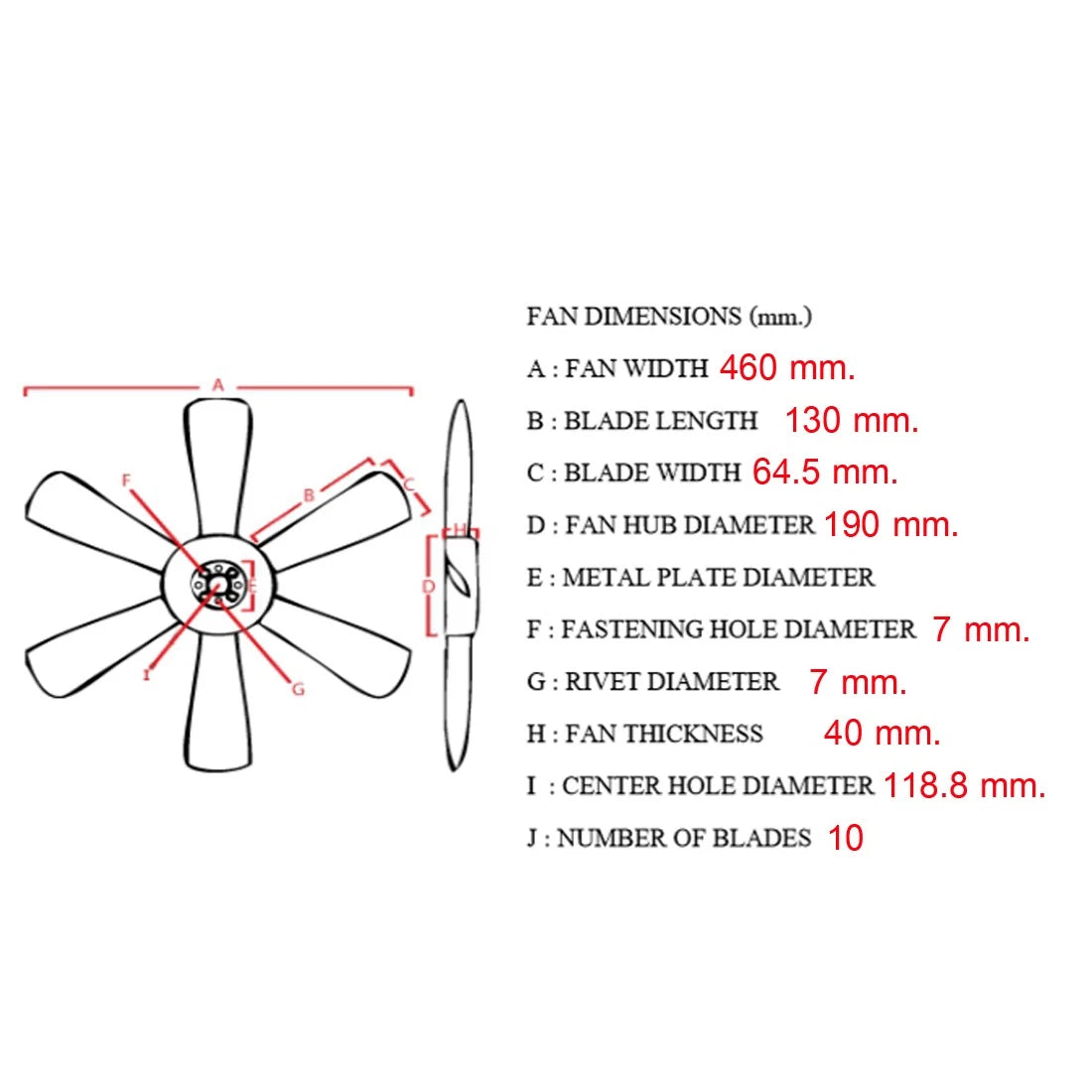Engine Cooling Fan Blade for Toyota Hilux Pickup LN147 LN167 LN172 (1988–1997)