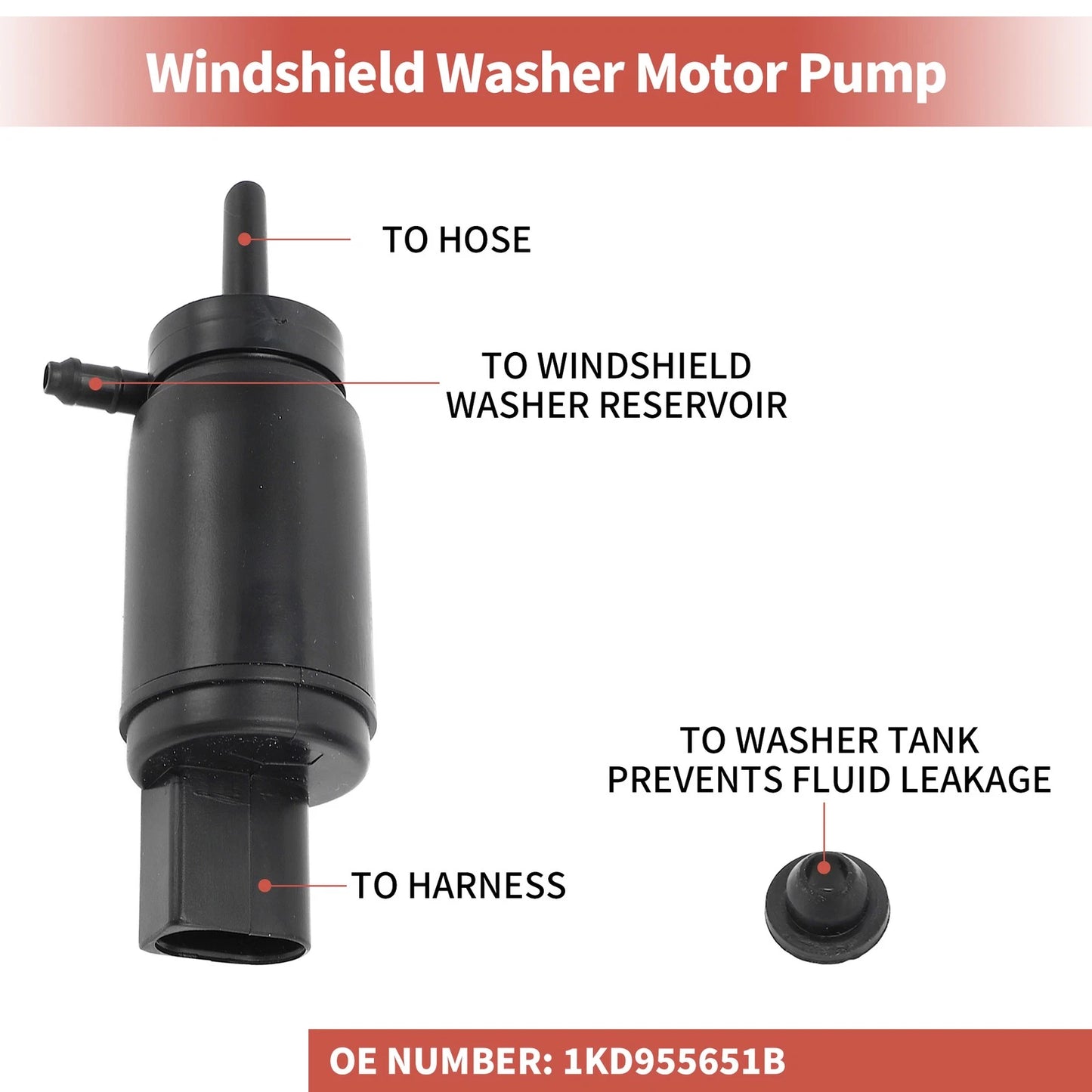 Windshield Washer Pump w/Grommet for Audi A6 (No.1KD955651B)