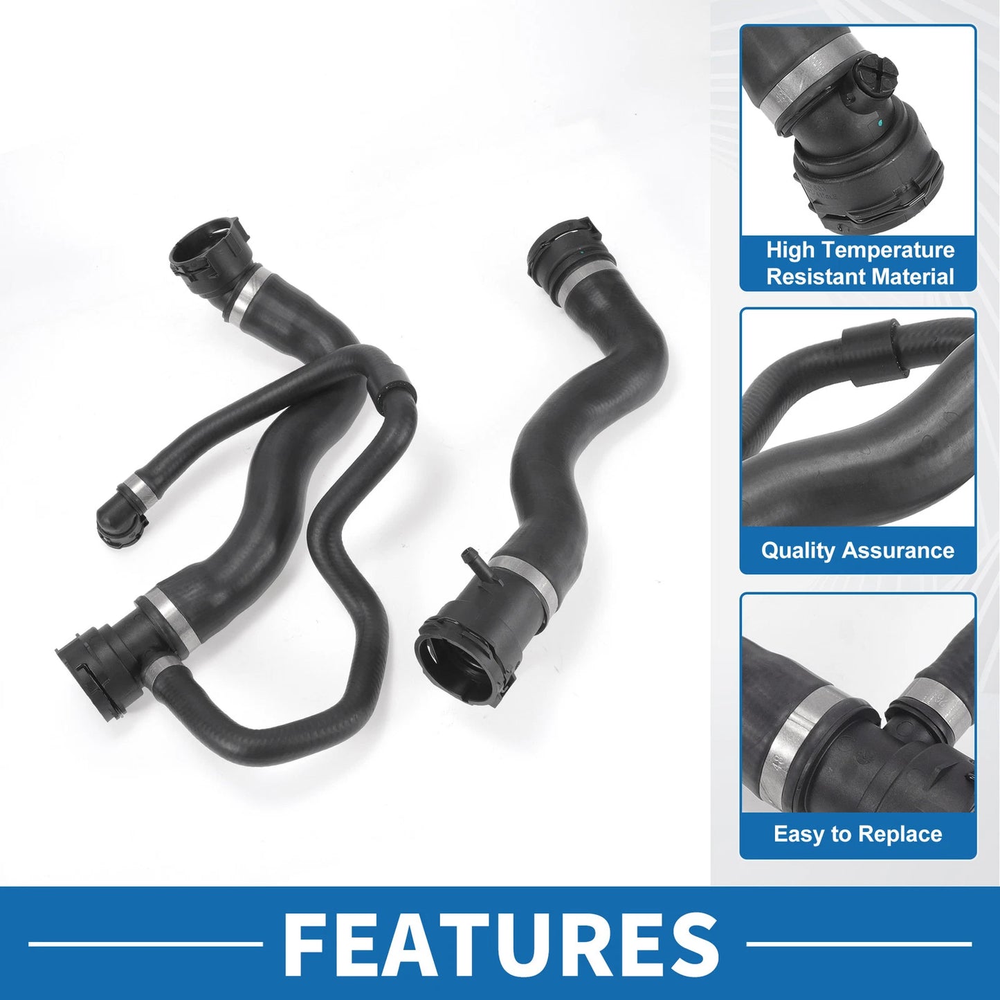 Set of 2 Engine Radiator Hoses for BMW 528i (2012–2016) No.17127640916 Rubber