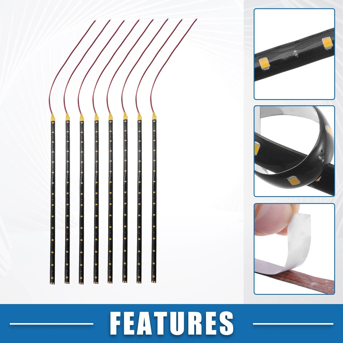 Set of 8 15 LED Strip Lights for Car Interior (12V, Yellow, 30cm)