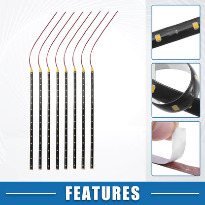 Set of 8 15 LED Strip Lights for Car Interior (12V, Yellow, 30cm)