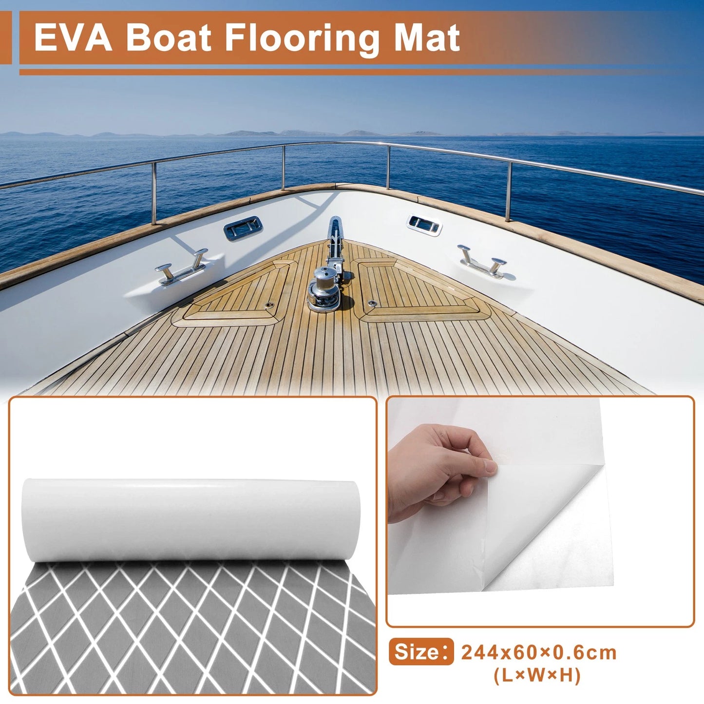 Self-Adhesive Boat Flooring Strip 96"L x 24"W Light Gray with White Line