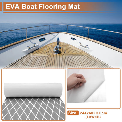 Self-Adhesive Boat Flooring Strip 96"L x 24"W Light Gray with White Line