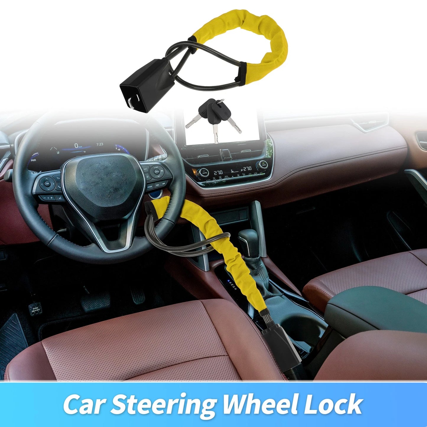 Steering Wheel Lock & Seat Belt Lock for Universal Fit (2010–2023) - Yellow
