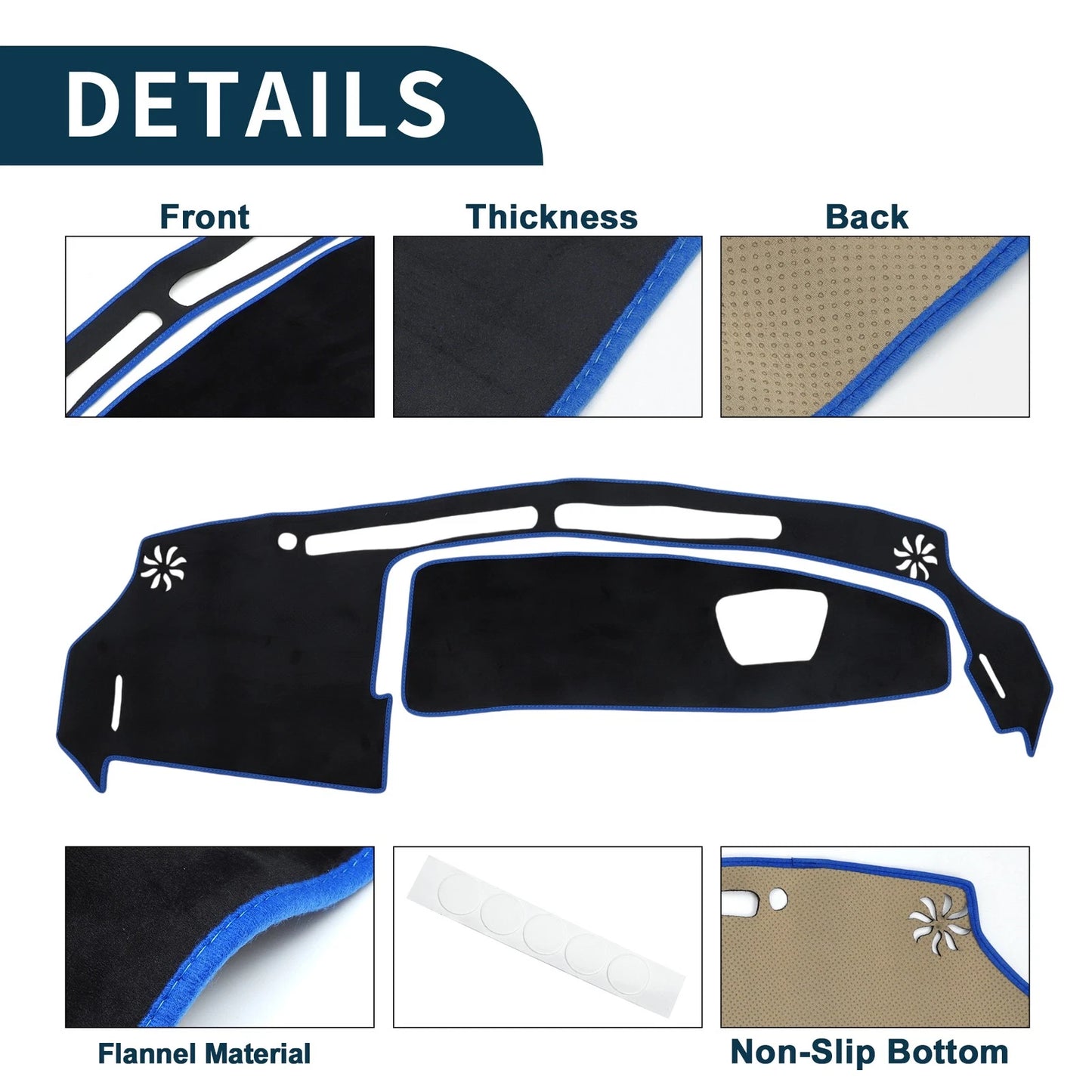 Dashboard Cover Mat for Suzuki WagonR MH35S/MH55S (2013–2021) Black Blue
