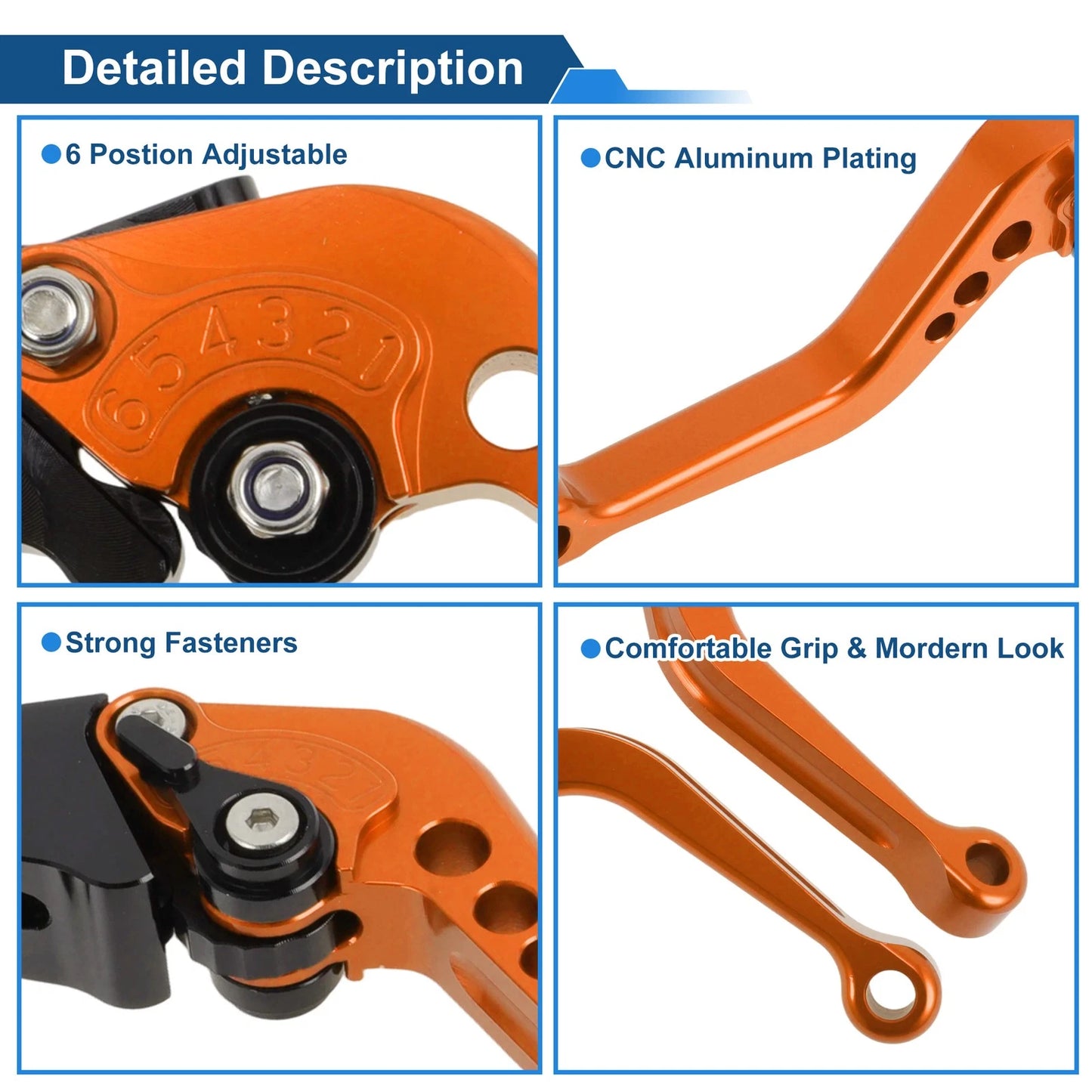 Adjustable Short Brake Clutch Levers for Suzuki GSXR750 (2004–2005) - Orange 1 Pair