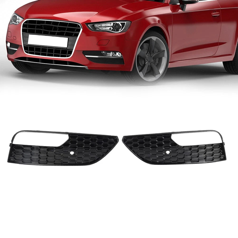 Pair Front Bumper Fog Light Grille Cover with Chrome Ring for Audi A3 (2003–2013)