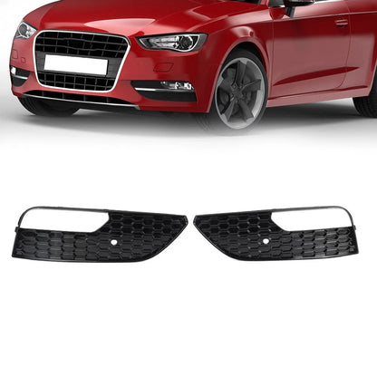 Pair Front Bumper Fog Light Grille Cover with Chrome Ring for Audi A3 (2003–2013)