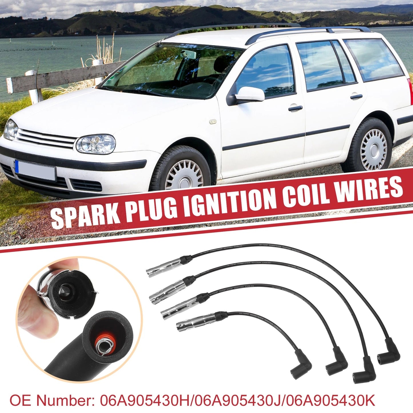 Set of 4 Spark Plug Wire Ignition Coil Cables No. 06A905430H for Volkswagen Beetle