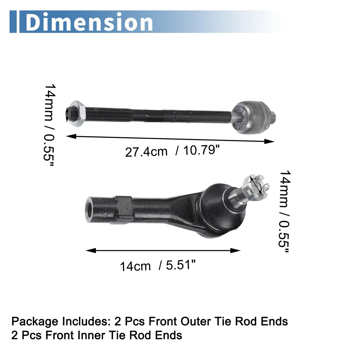 6 x Front Inner Outer Tie Rod End Links Kit for Ford Ranger (2001-2011)