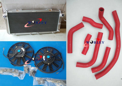 Aluminum Radiator with Fans and Blue Hose Kit for Toyota MR2 SW20 (1990–1997)