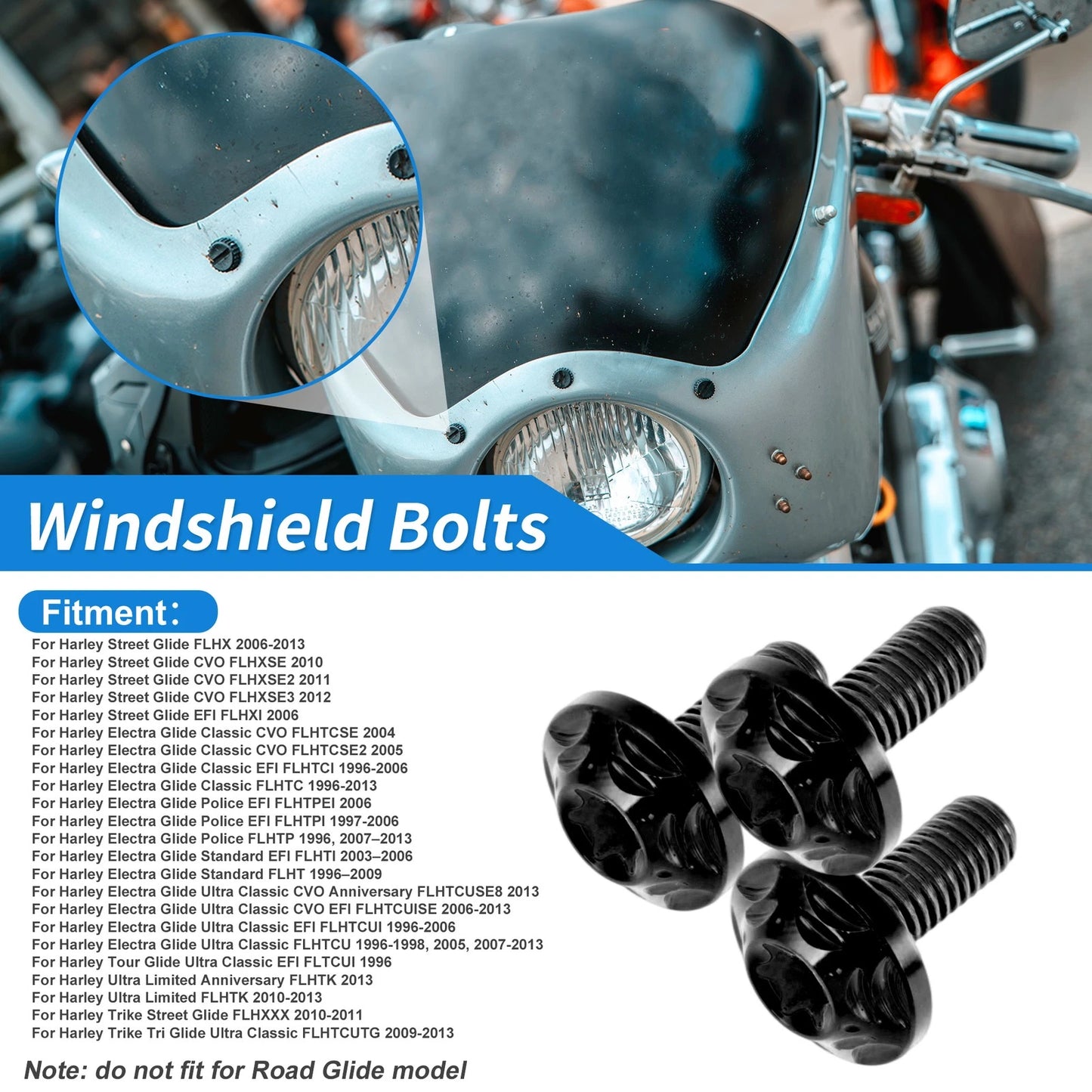 Windshield Bolts for Harley Street Glide FLHX (2006–2013) Titanium Black
