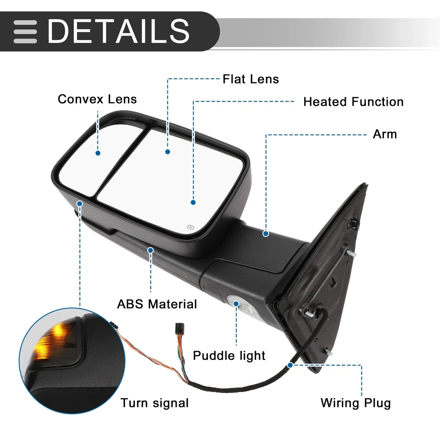 Tow Mirrors for Dodge Ram 1500 with Turn Signal Light Black 2 x (2009-2012)