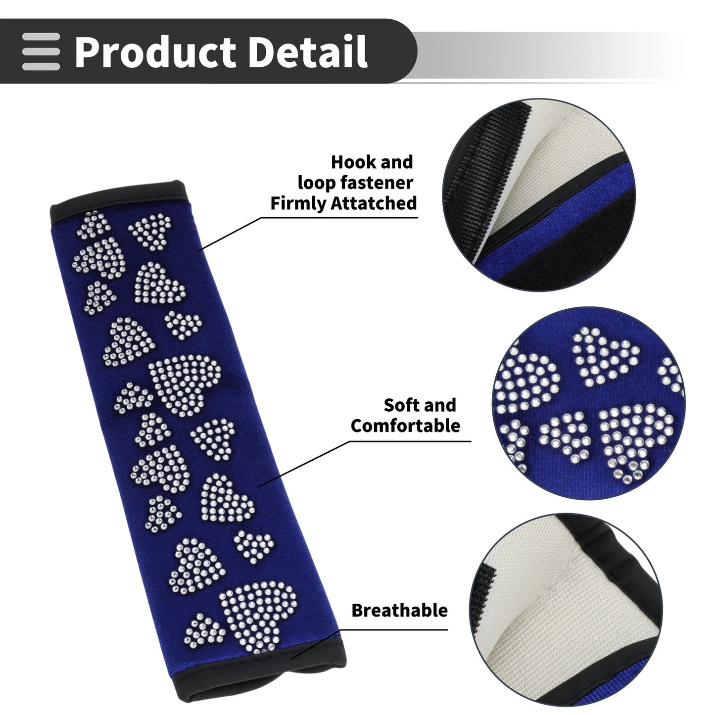 Set of 2 Blue Seat Belt Cover Pads for Universal Fit (23cm)