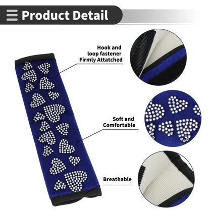 Set of 2 Blue Seat Belt Cover Pads for Universal Fit (23cm)