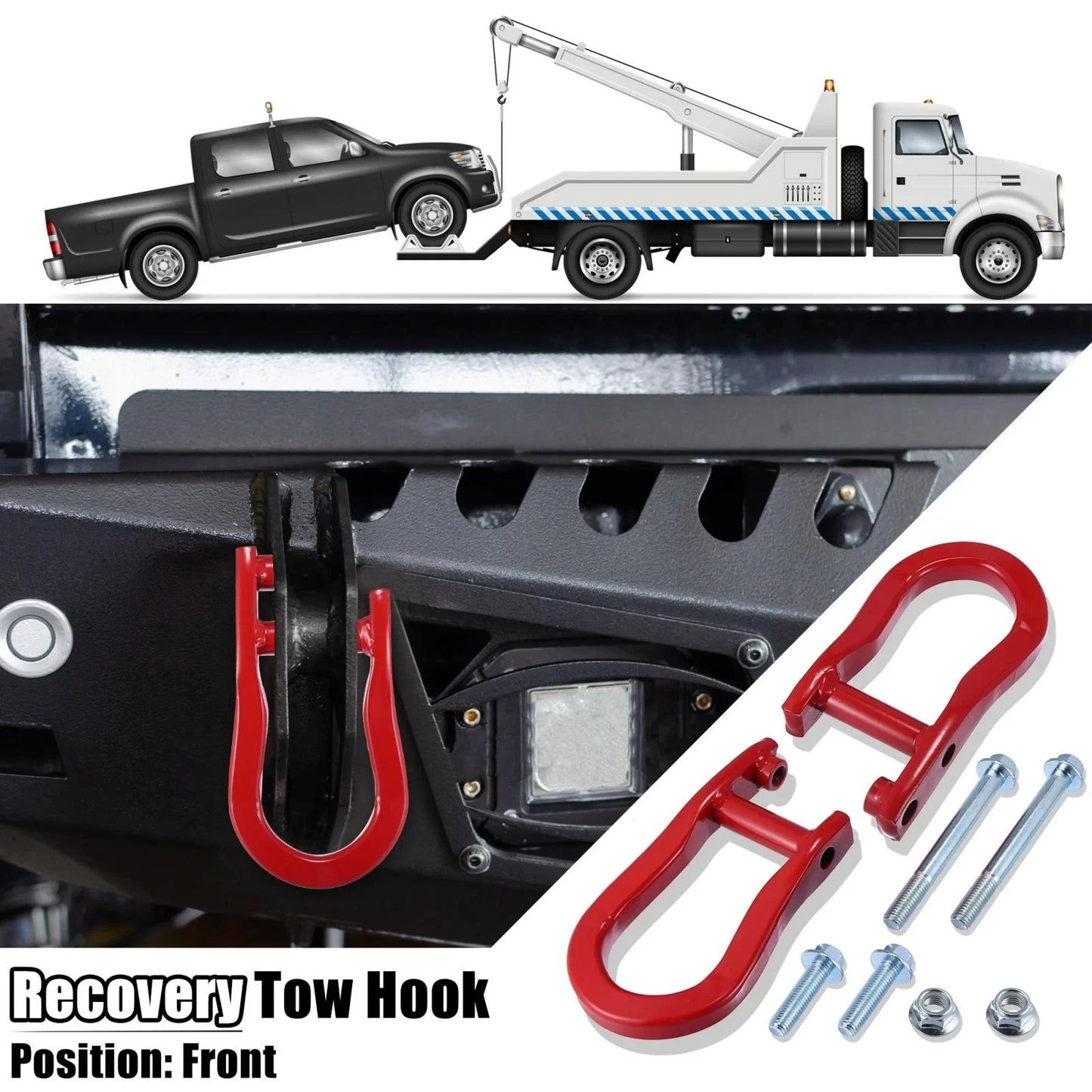 Front Recovery Tow Hook Kit for Chevy Silverado 1500, GMC Sierra 1500 (2007-2018)