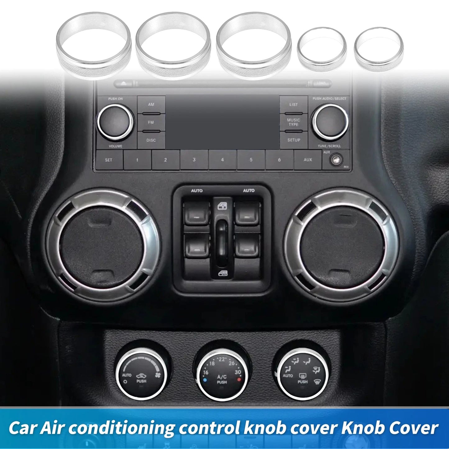 Control Switch Knob Cover Trim Ring for Jeep Wrangler JK JKU (2007–2018)