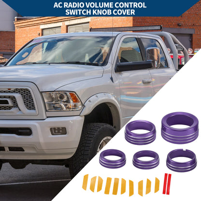 Set of 5 AC Gear Shift Headlight Media Knob Covers for Dodge RAM (2013–2017) Purple