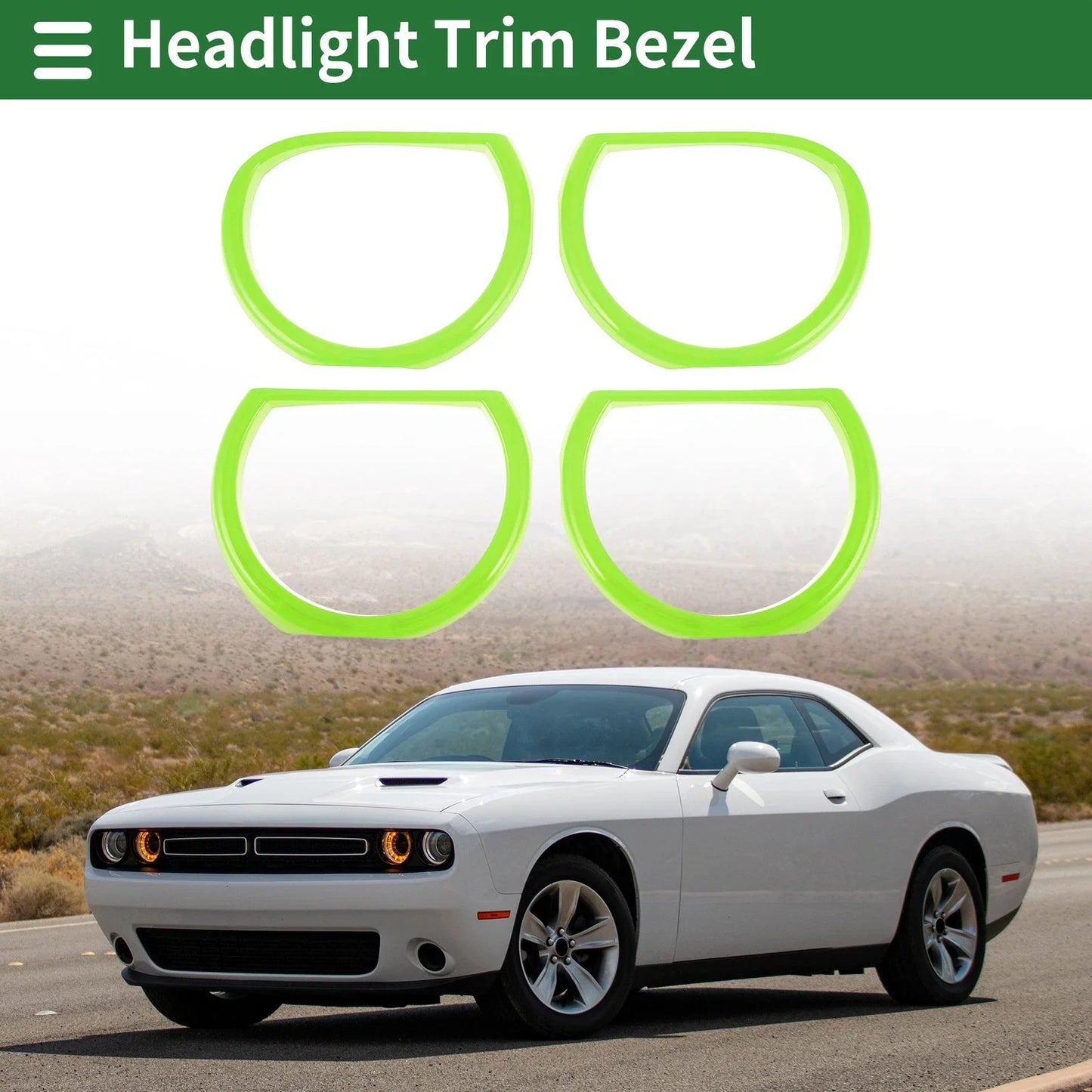 4 x Car Headlight Trim Bezels for Dodge Challenger (2015-2024) Light Green