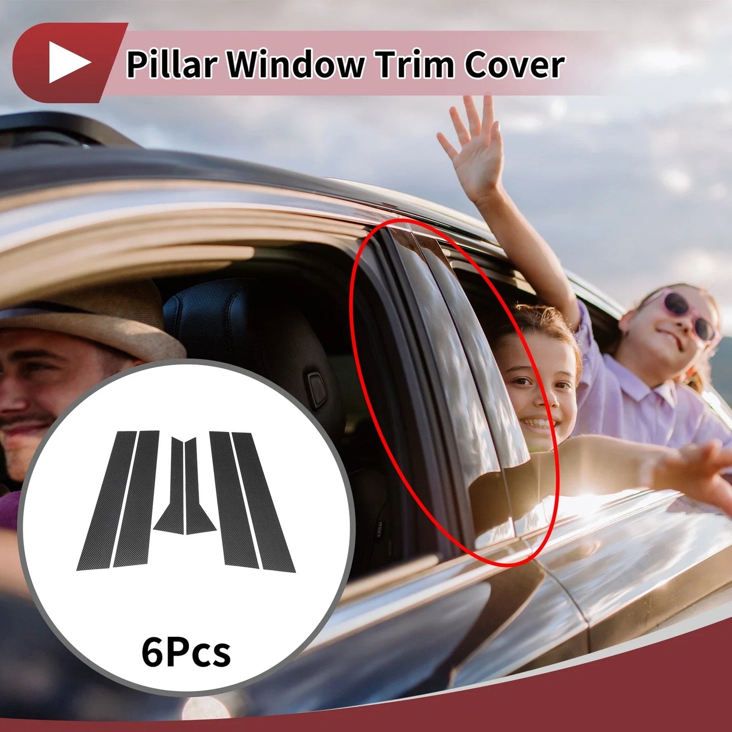 Door Pillar Window Trim for Hyundai Accent Hatchback (2011-2017) Carbon Fiber