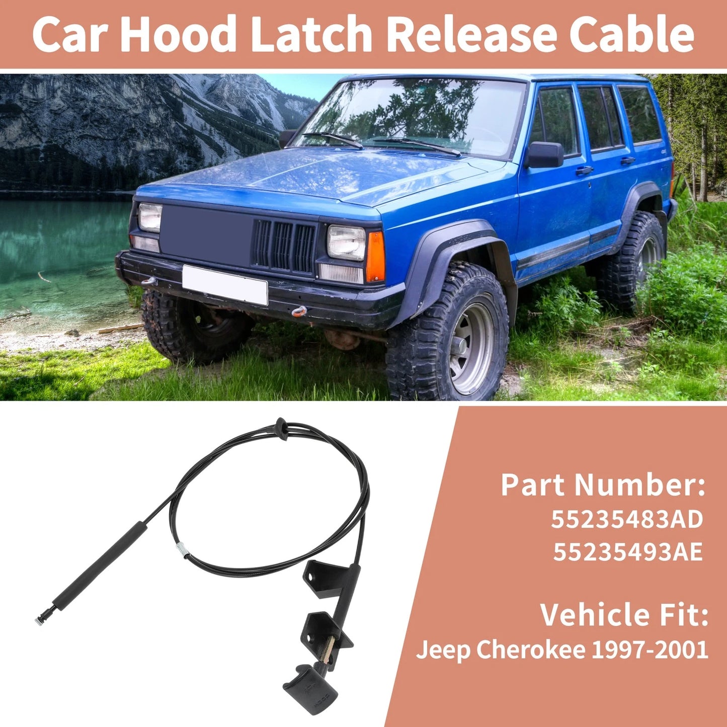 Hood Latch Release Cable for Jeep Cherokee (1997–2001) 55235493AE 55235483AD