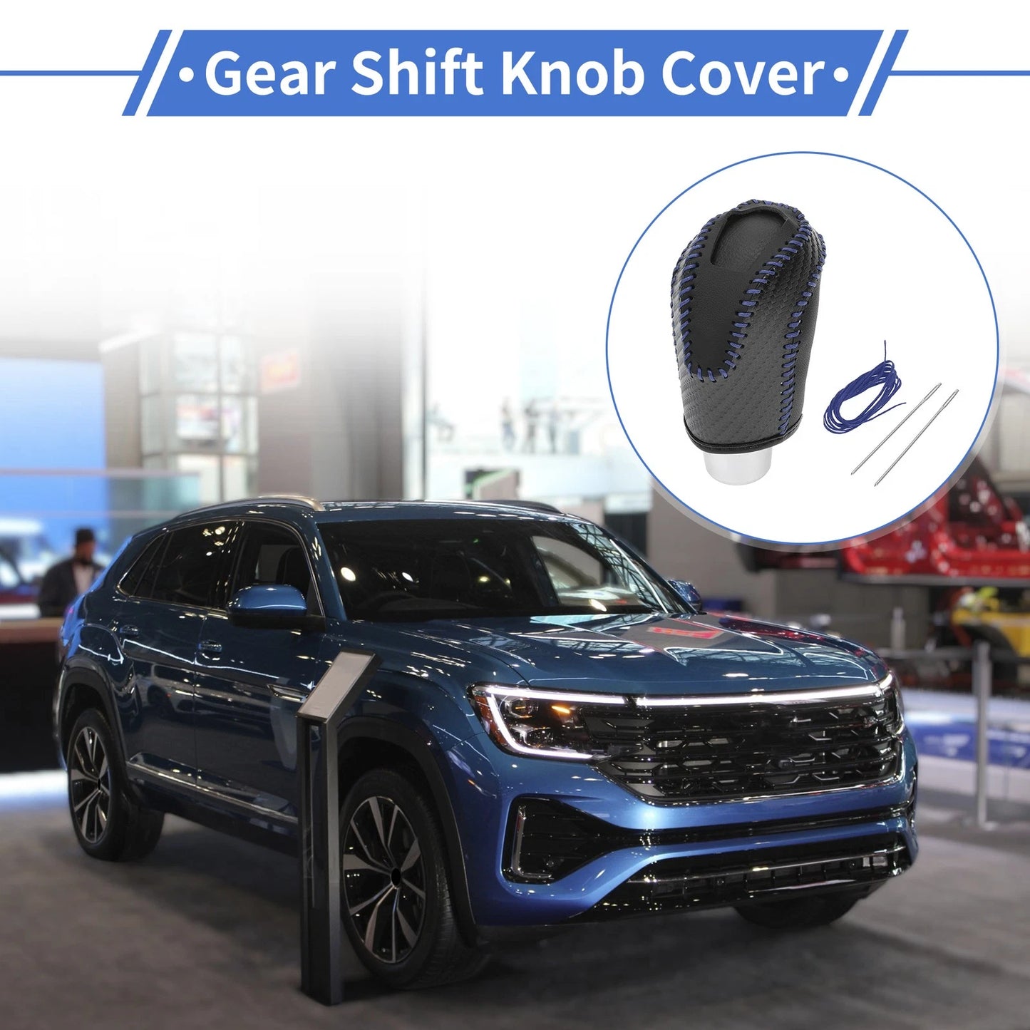 Gear Shift Knob Cover for Volkswagen Taos (2022–2023) Black Carbon Fiber Blue