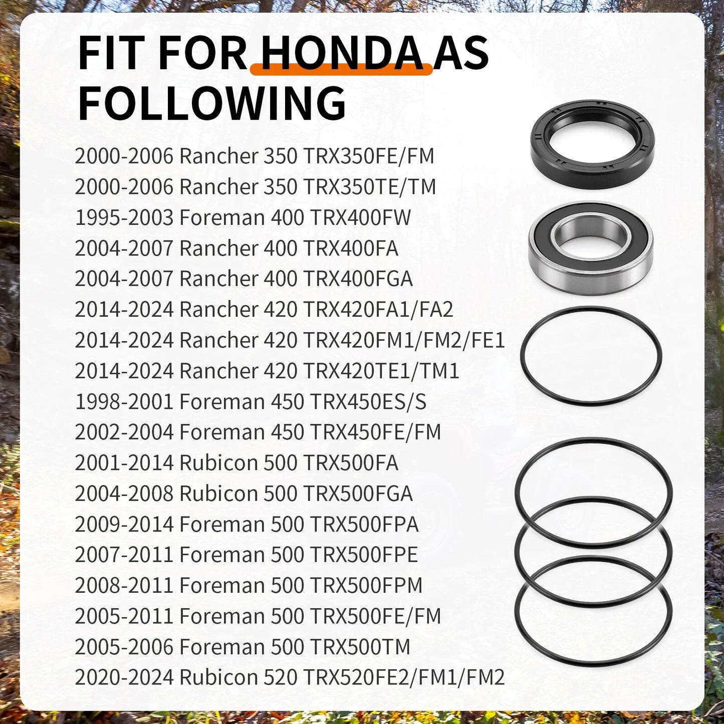 Rear Left Axle Wheel Bearing + Seals for Honda Rancher 350 TRX350 (2000–2006)