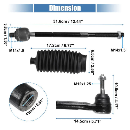 6 Pcs Tie Rod End Links Suspension for Dodge Caravan (2008-2020)