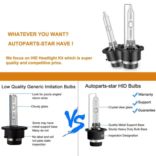6000K D2S HID Xenon Headlight Bulbs, 2 x Waterproof IP68 for Vehicles