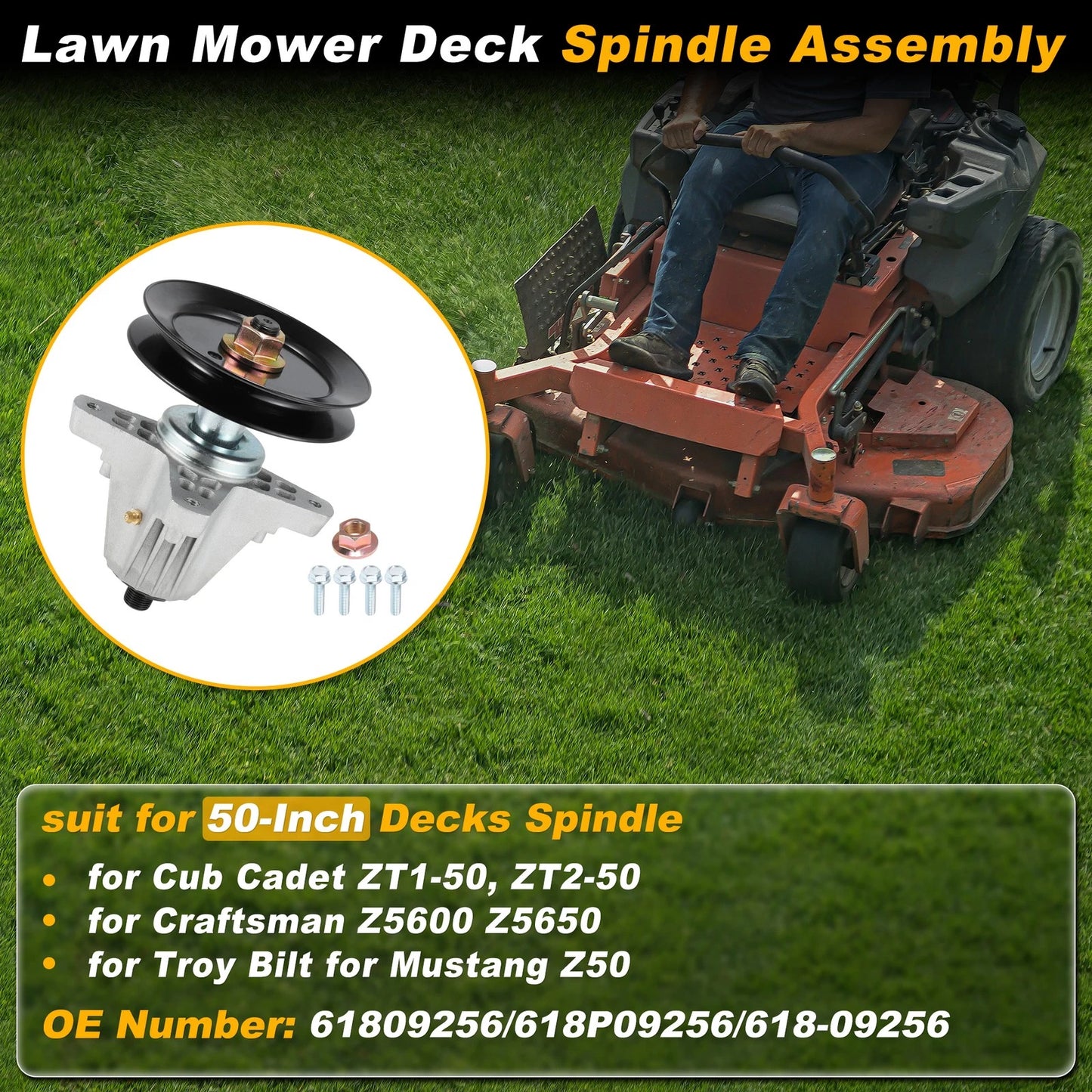 Lawn Mower Deck Spindle for Cub Cadet, Craftsman, Troy Bilt 50" (618-09256)